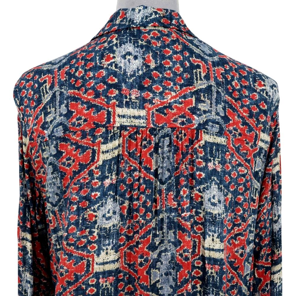 Pilcro Top Womens Medium Red Blue Ikat Lightweight Cotton Blouse Anthropologie - Picture 9 of 16
